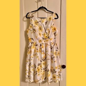 White Floral Print Pleated Fit & Flare Dress 12